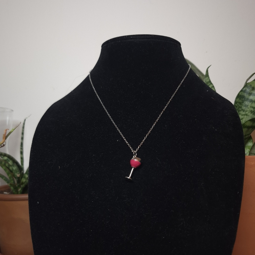 Wine Glass Charm Necklace on Stainless Steel Chain